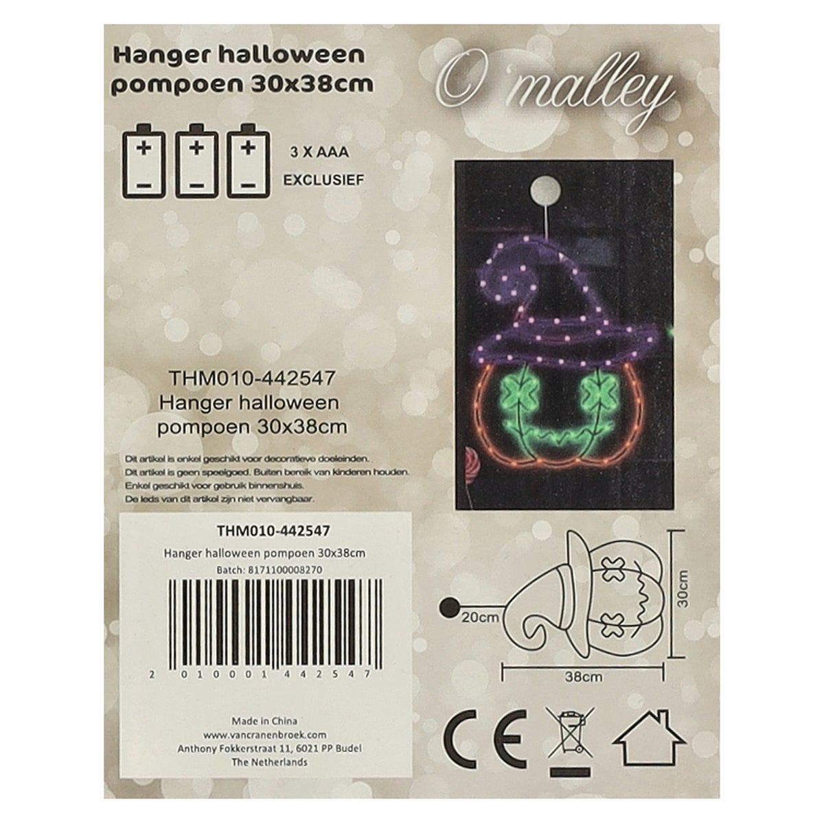 Hanger halloween pompoen 30x38cm Hanger halloween pompoen 30x38cm