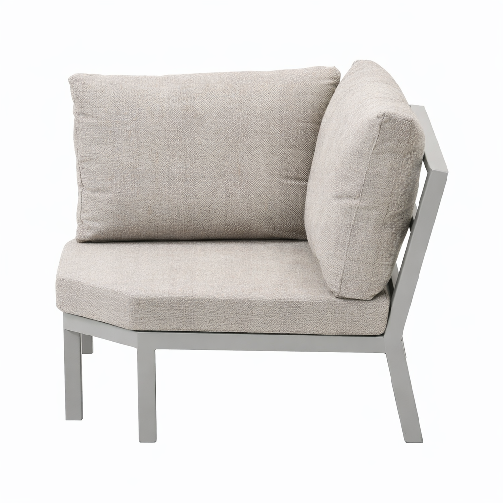 Bank hoek schuin Brozzi milky grey met kussens Bank hoek schuin Brozzi milky grey met kussens