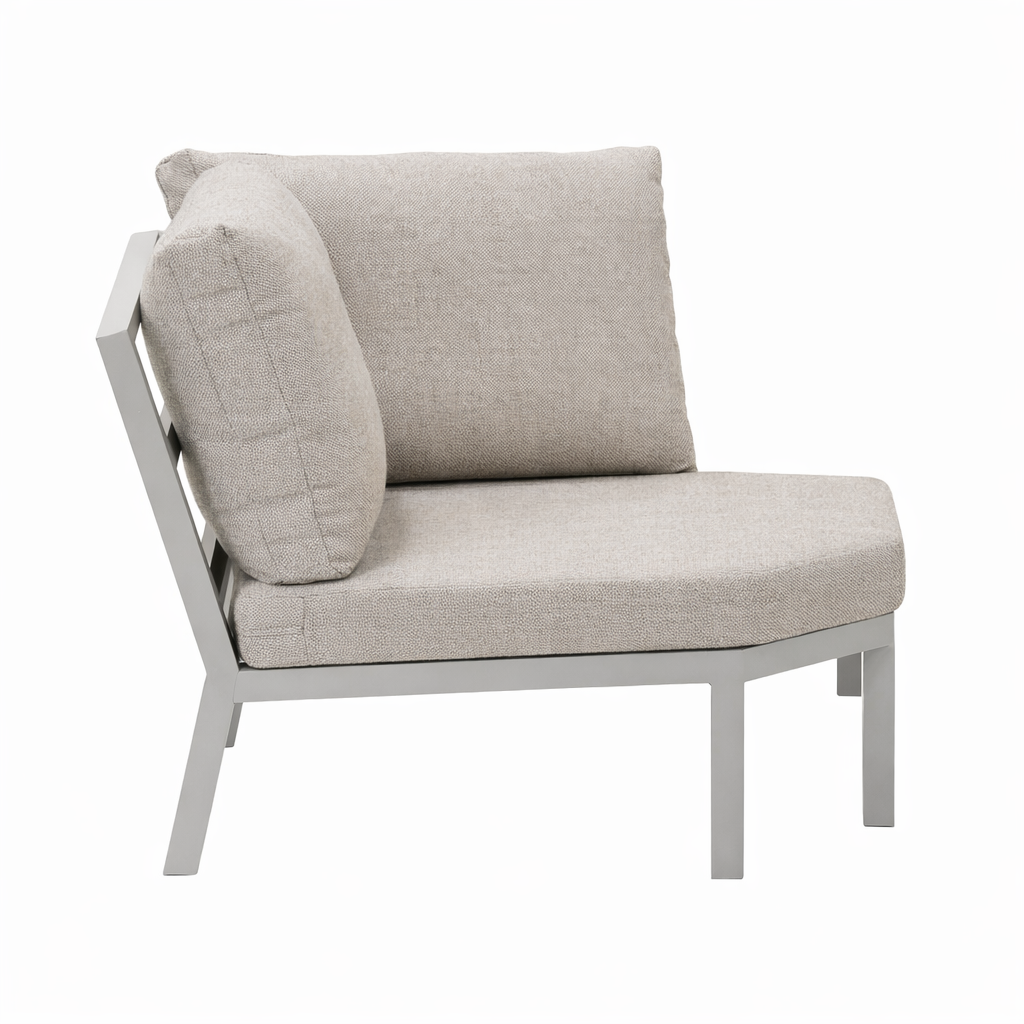 Bank hoek schuin Brozzi milky grey met kussens Bank hoek schuin Brozzi milky grey met kussens