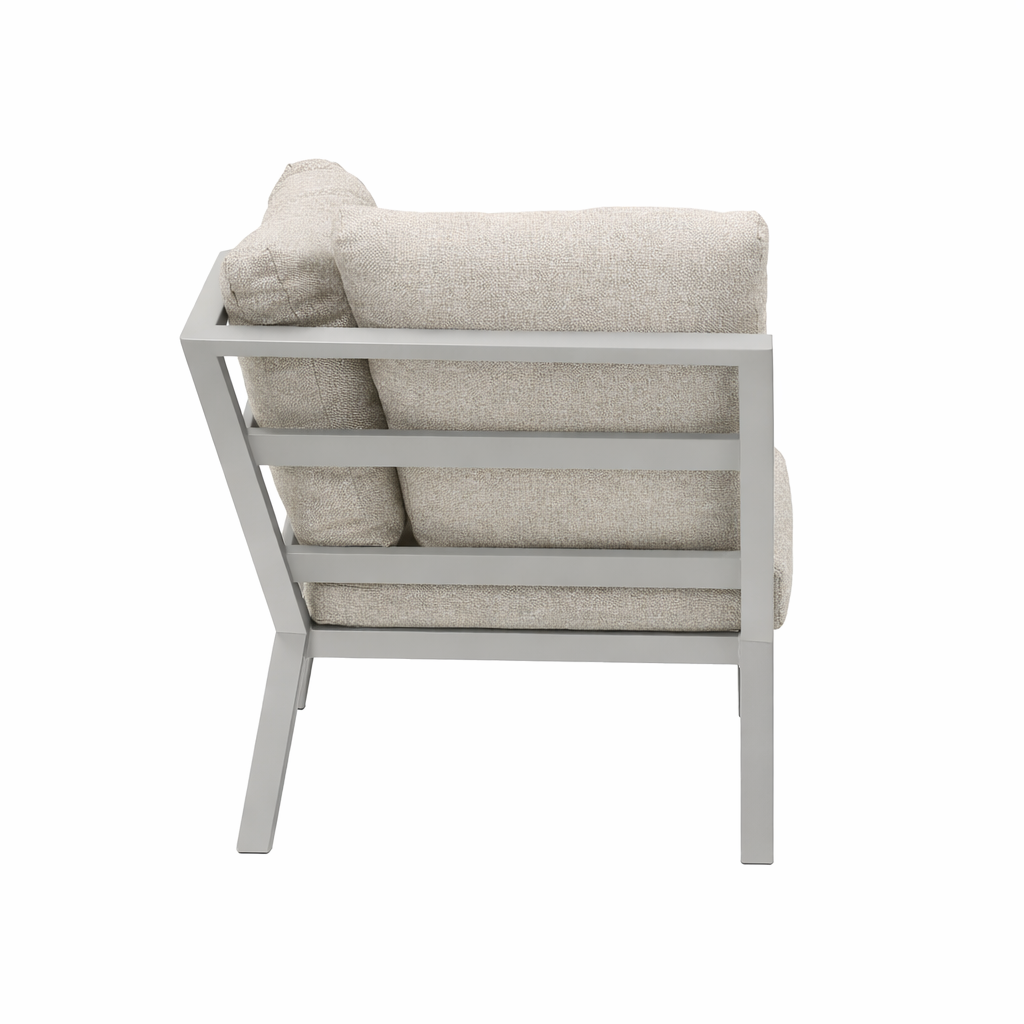 Bank hoek Brozzi milky grey met kussens Bank hoek Brozzi milky grey met kussens