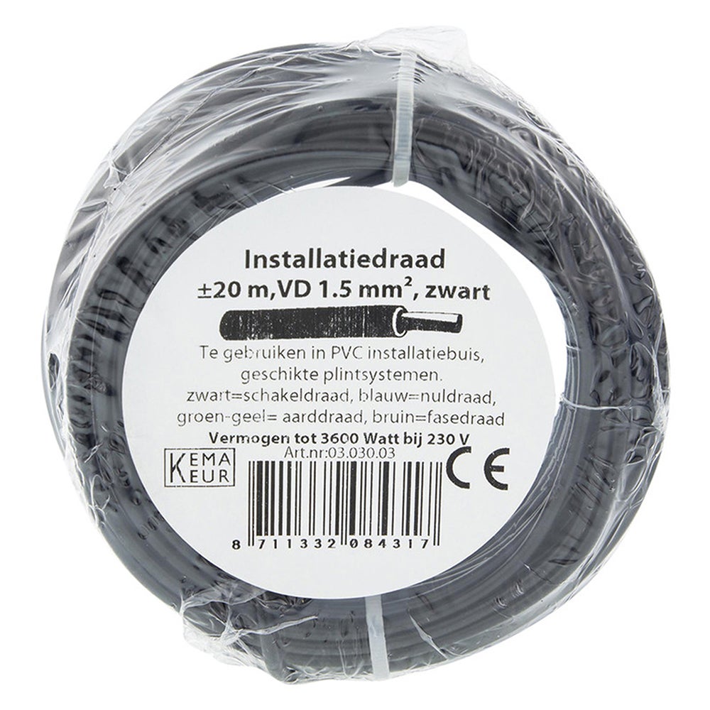 Installatiedraad VD 1.5 mm² zwart 20 m Installatiedraad VD 1.5 mm² zwart 20 m