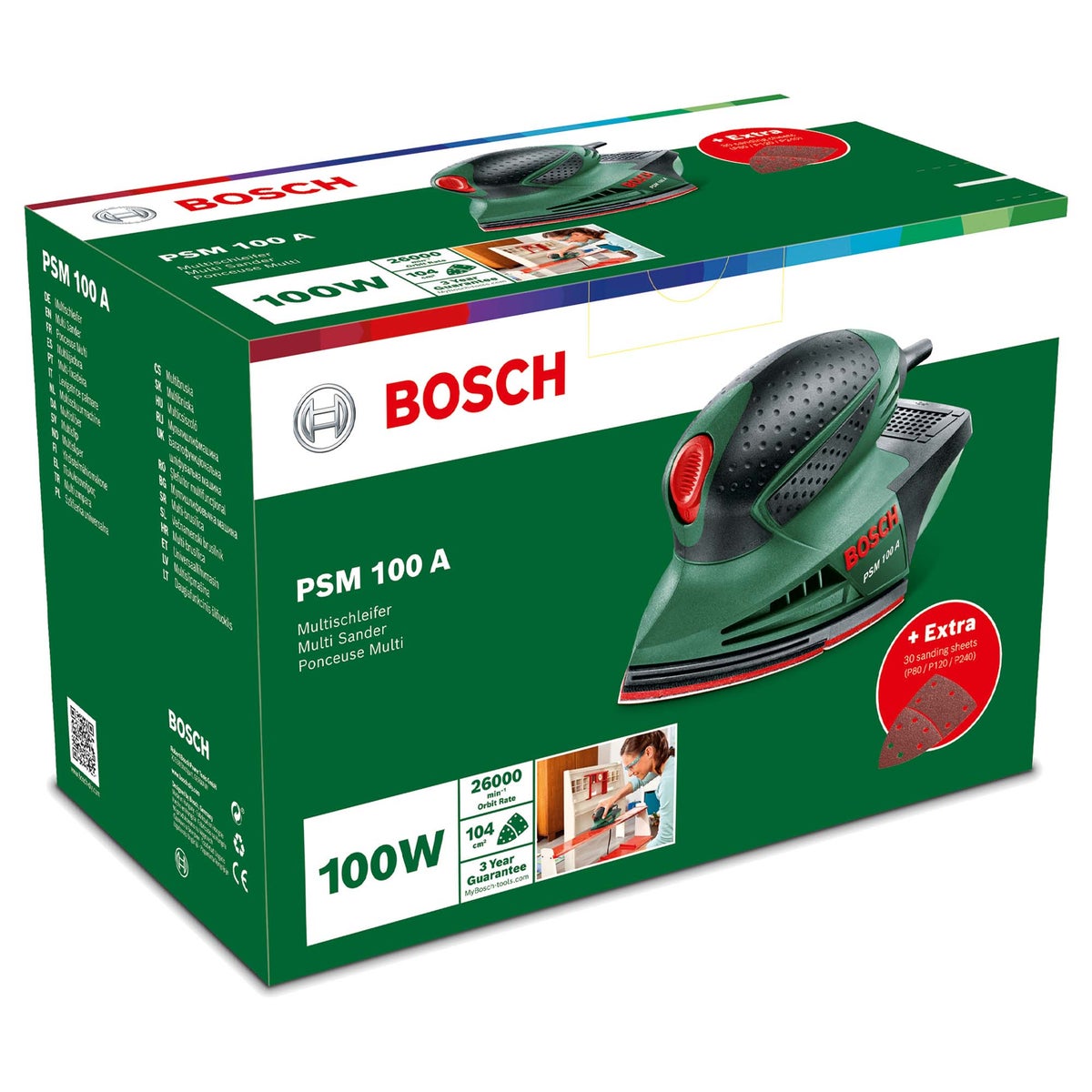 Vlakschuurmachine PSM100A Bosch met 3 schuurpads Vlakschuurmachine PSM100A Bosch met 3 schuurpads