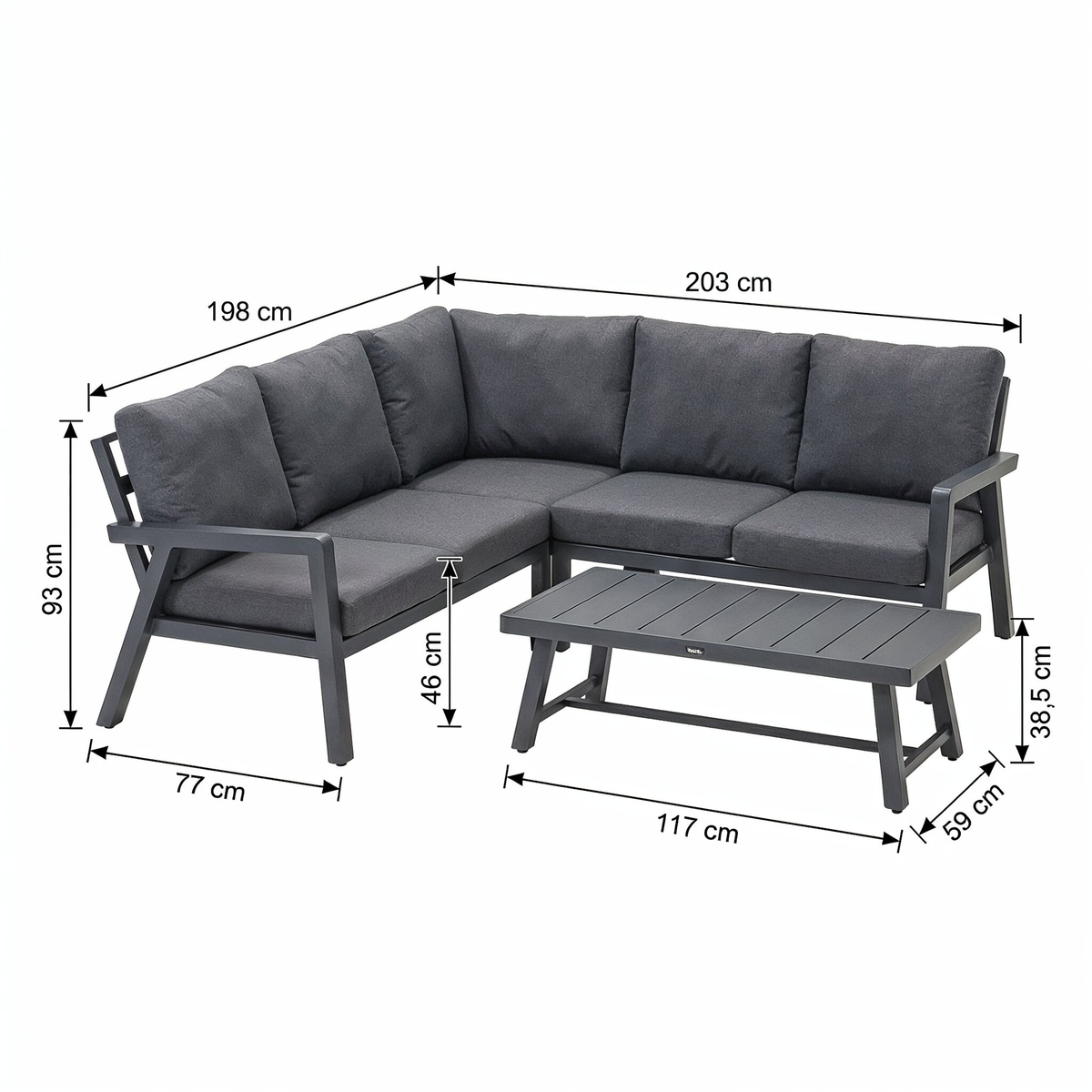 Loungeset Brancaster - Antraciet - 5-zits Extra Loungeset Brancaster - Antraciet - 5-zits Extra