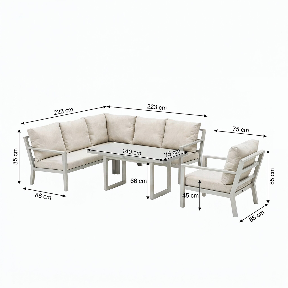 Loungeset Brozzi - Milky Grey - 6-zits Extra Loungeset Brozzi - Milky Grey - 6-zits Extra