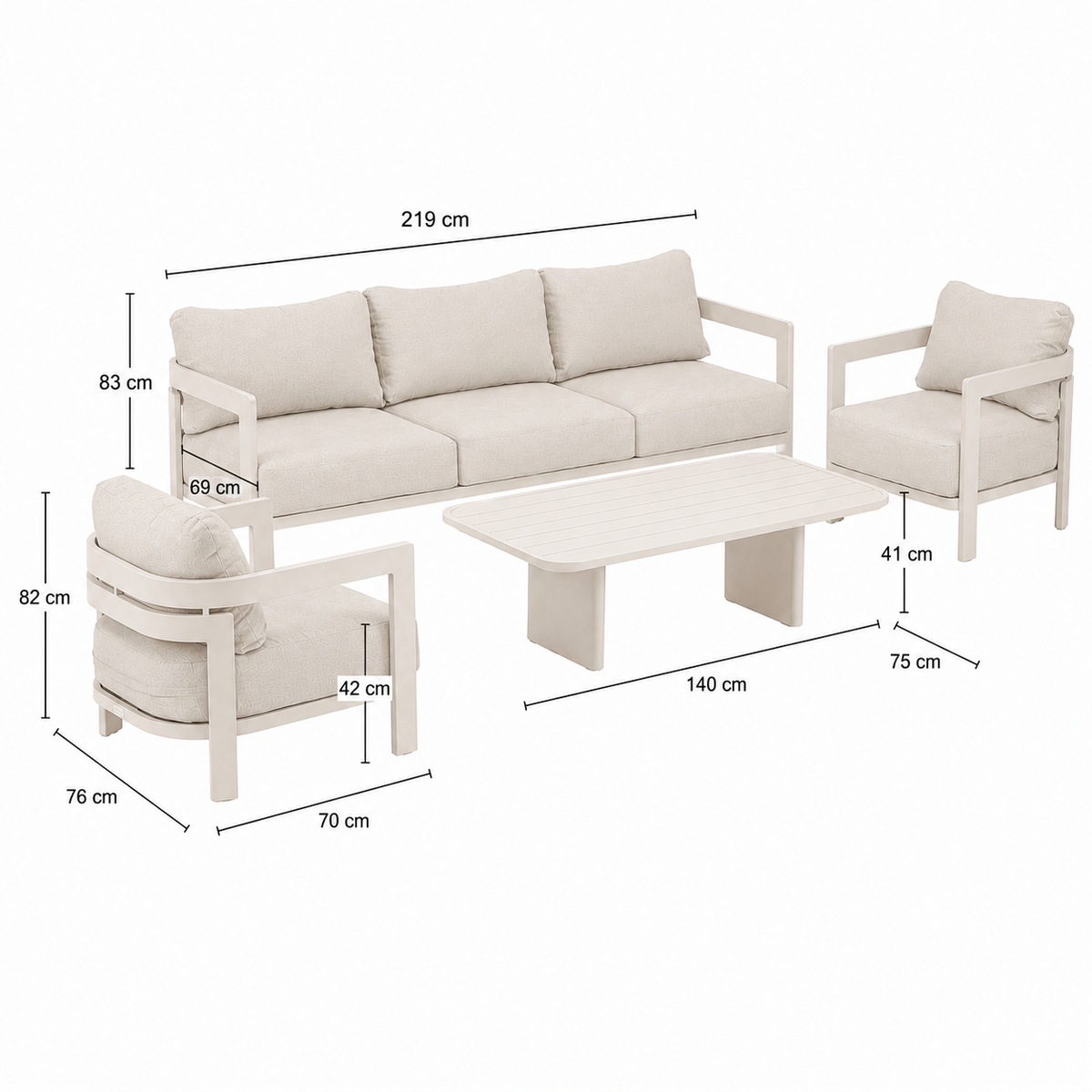 Bank-stoel Loungeset Potenza - Crème - 5-zits Bank-stoel Loungeset Potenza - Crème - 5-zits