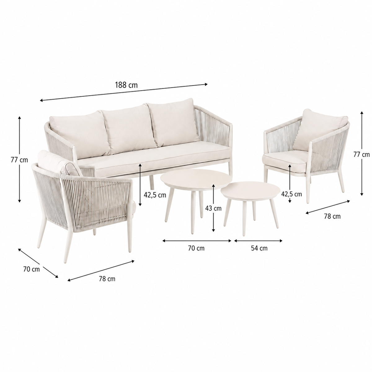 Bank-stoel Loungeset Muffa - Crème - 5-zits Bank-stoel Loungeset Muffa - Crème - 5-zits