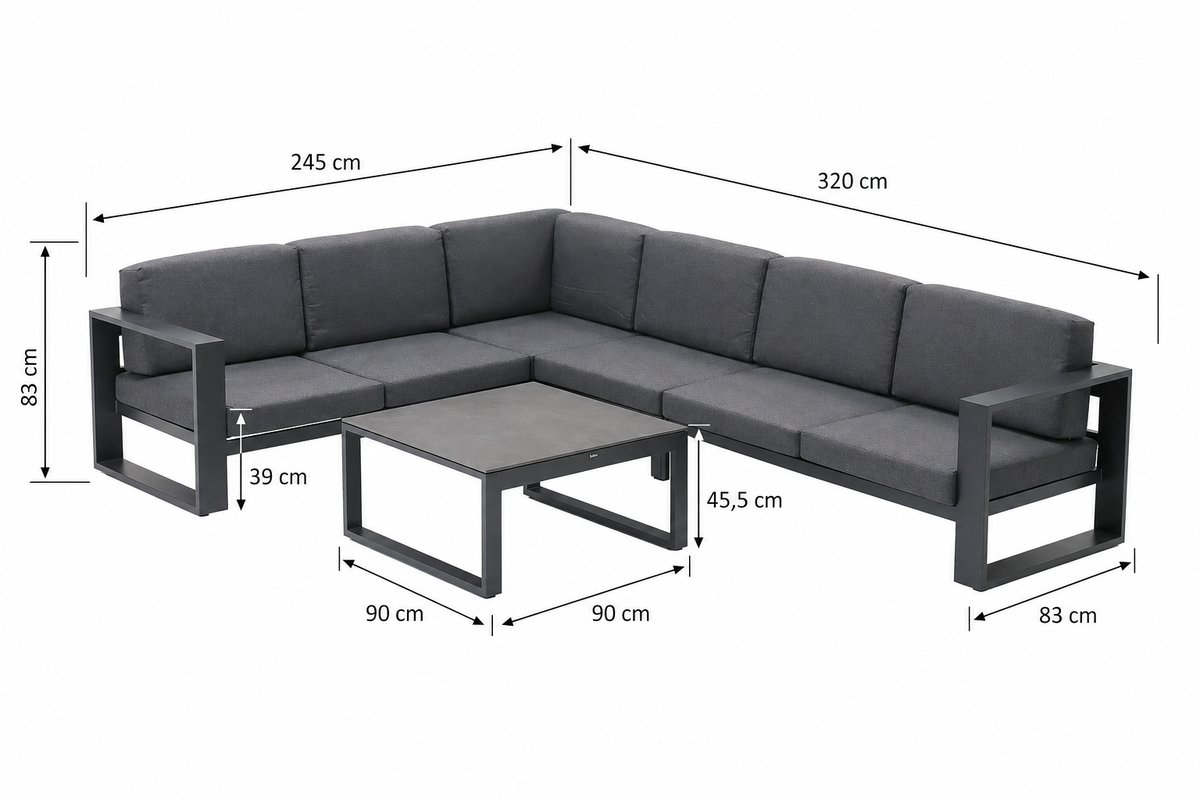 Loungeset Povo - Antraciet - 6-zits Loungeset Povo - Antraciet - 6-zits