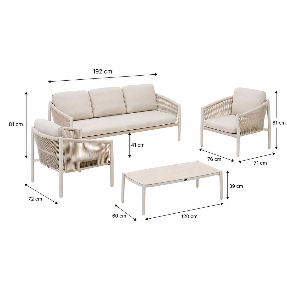 Loungeset Lido creme met kussens Loungeset Lido creme met kussens