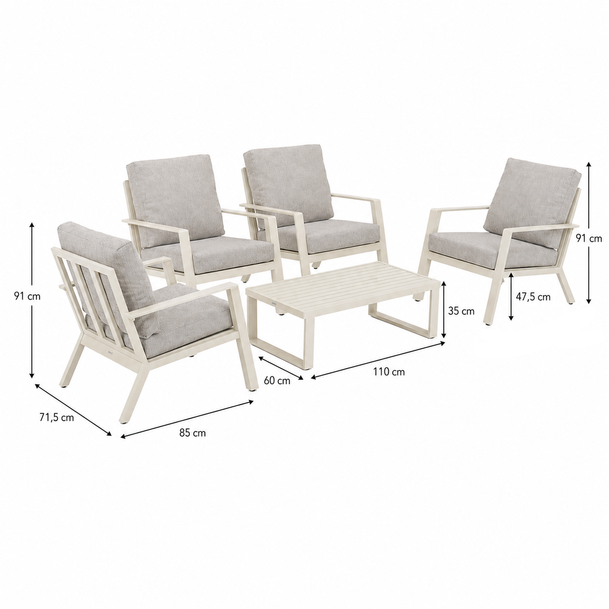 Bank-stoel Loungeset Montaldo - Crème - 4-zits Bank-stoel Loungeset Montaldo - Crème - 4-zits