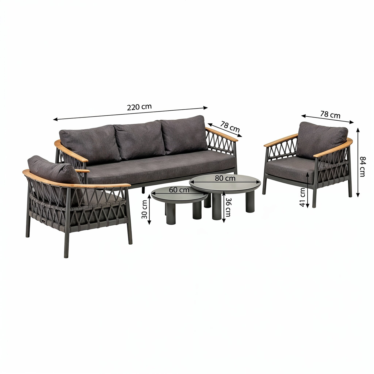 Bank-stoel Loungeset Coltano - Antraciet - 5-zits Bank-stoel Loungeset Coltano - Antraciet - 5-zits
