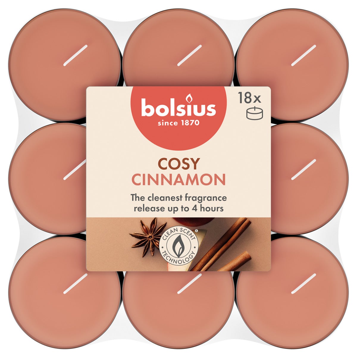 Geurtheelichten 18st. 4 uur cosy cinnamon Bolsius Geurtheelichten 18st. 4 uur cosy cinnamon Bolsius
