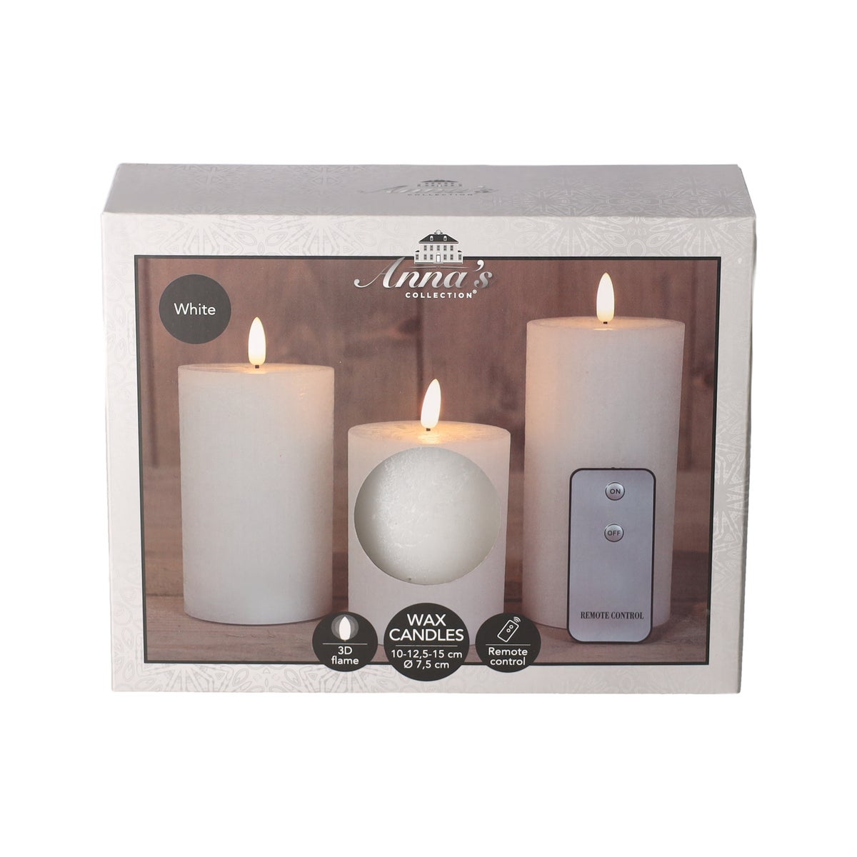 Kaars 3D lont wit 3st Kaars 3D lont wit 3st