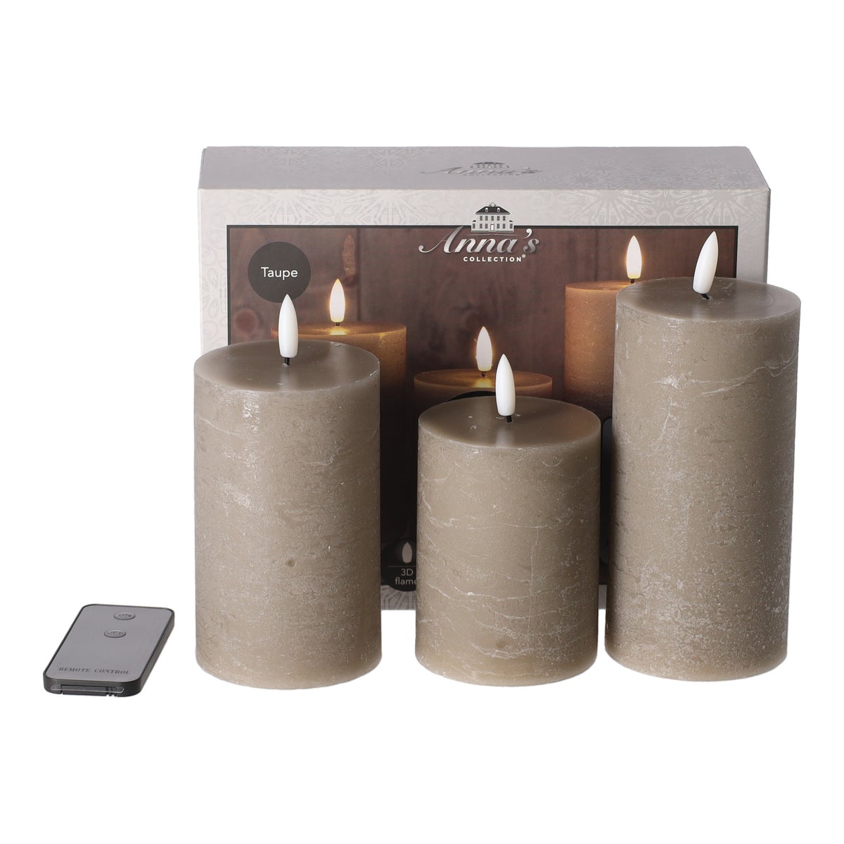 Kaars 3D lont taupe 3 stuks Kaars 3D lont taupe 3 stuks