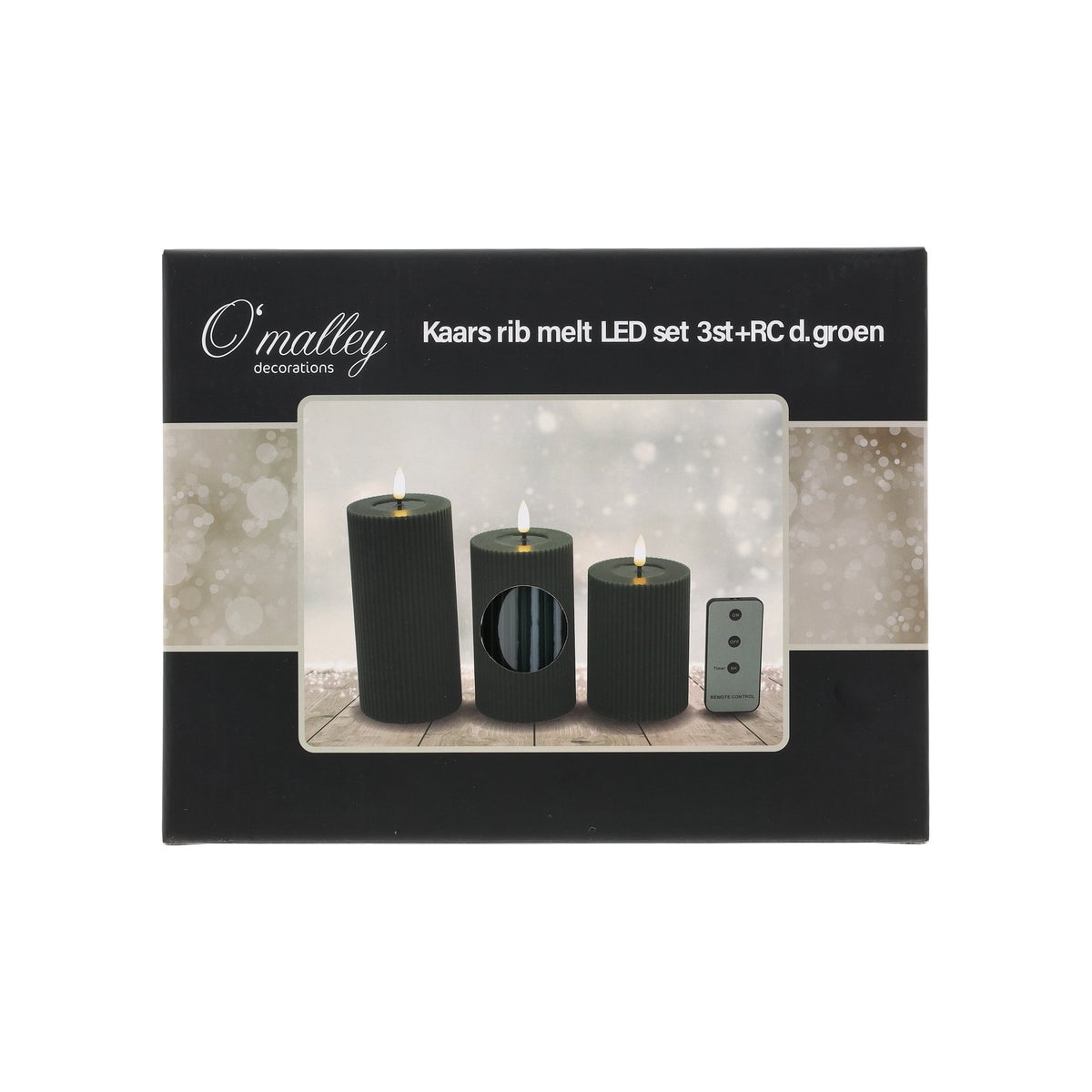 LED Kaars rib melt 3 stuks donkergroen LED Kaars rib melt 3 stuks donkergroen