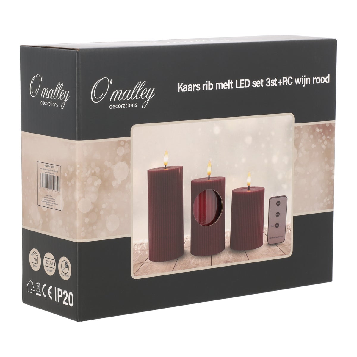 Kaars rib melt LED set 3st. met afstandsbediening wijn rood Kaars rib melt LED set 3st. met afstandsbediening wijn rood