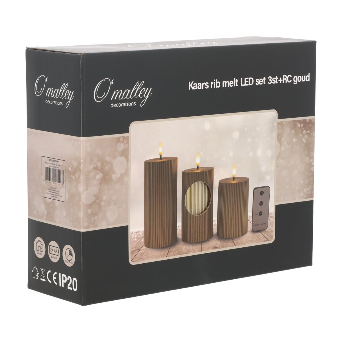 Kaars rib melt LED set 3st. met afstandsbediening goud Kaars rib melt LED set 3st. met afstandsbediening goud