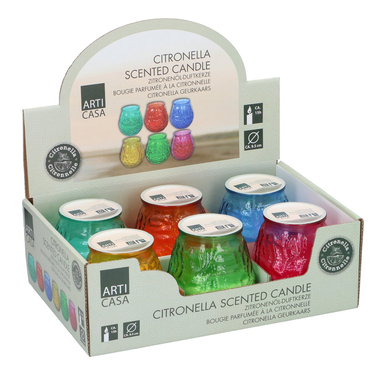 Citronellakaars 9,8 x 9,8 cm diverse kleuren Citronellakaars 9,8 x 9,8 cm diverse kleuren