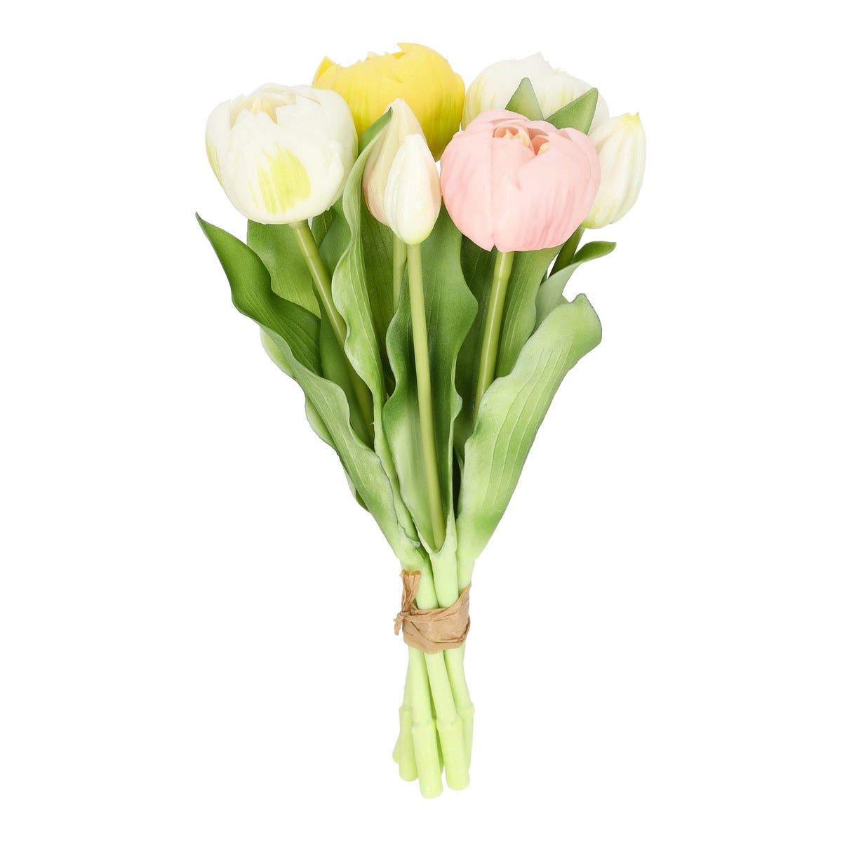 Pompoentulp real touch 7 stuks 30 cm geel roze mix Pompoentulp real touch 7 stuks 30 cm geel roze mix