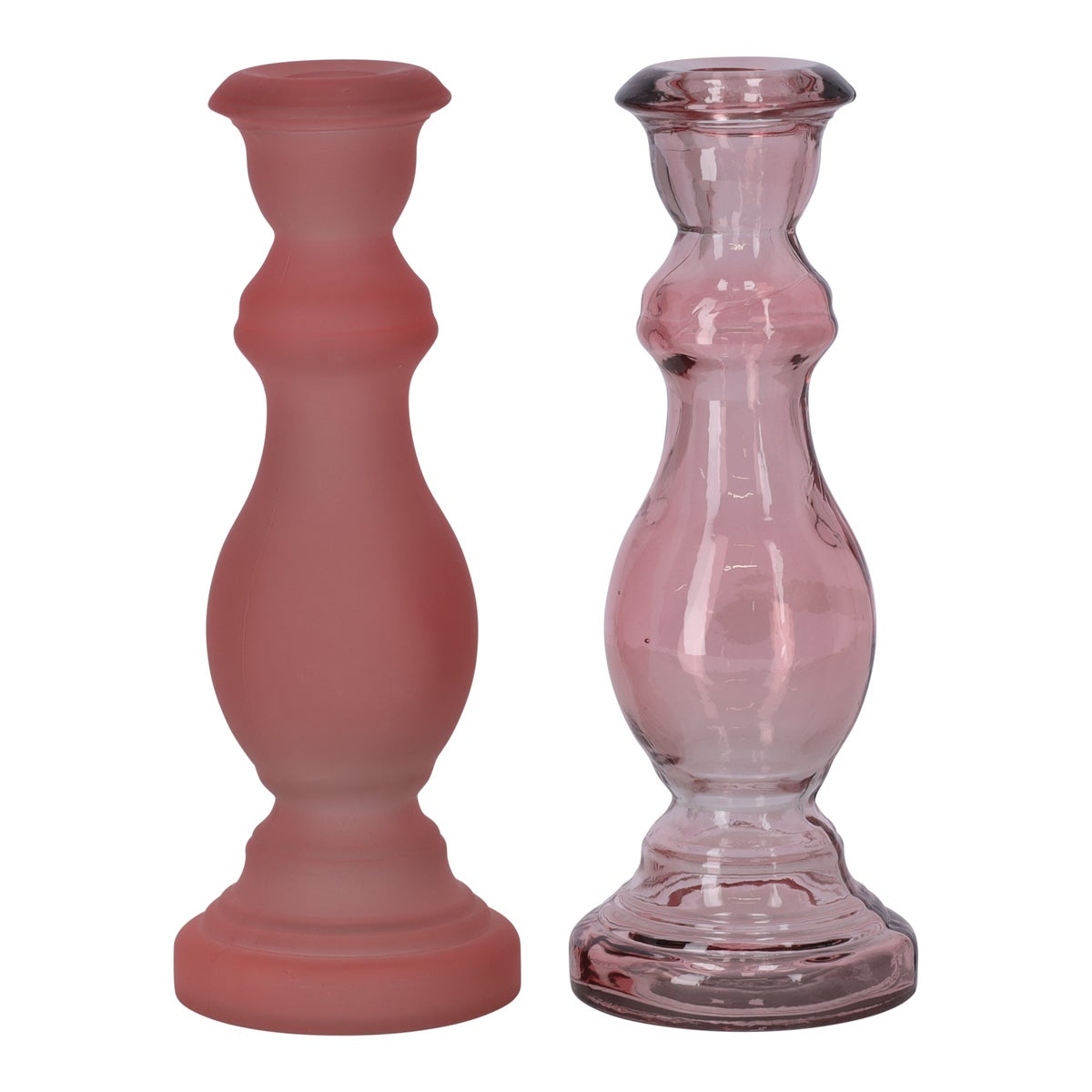Kaarshouder van glas 7 x 20 cm roze, 2 assorti Kaarshouder van glas 7 x 20 cm roze, 2 assorti