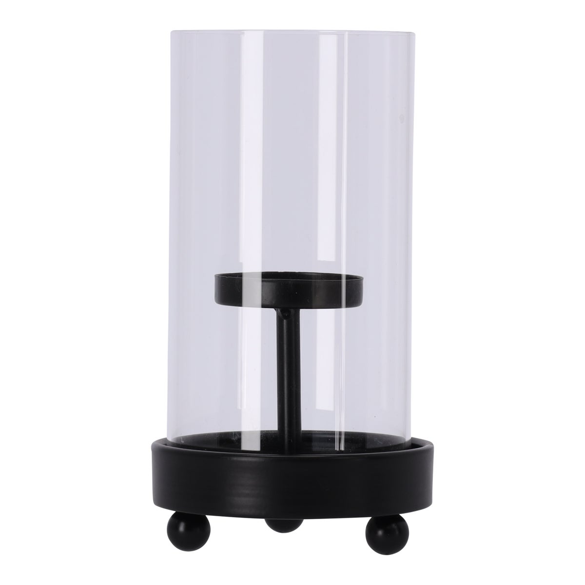 Kaarshouder metaal met glas zwart 9 x 17 cm Kaarshouder metaal met glas zwart 9 x 17 cm