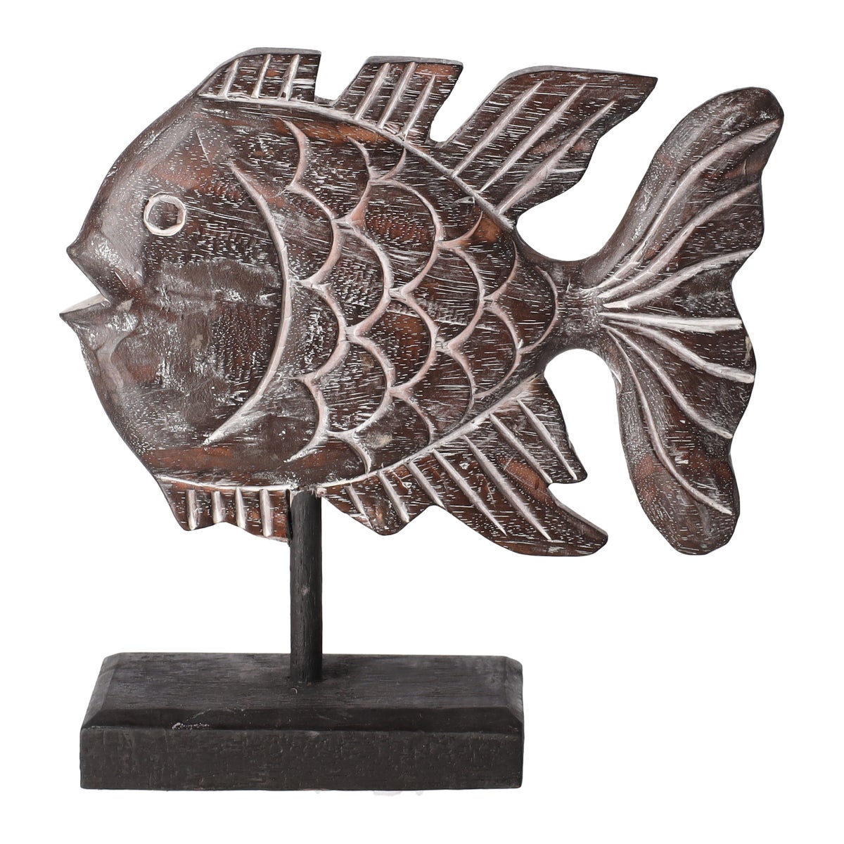 Beeld staand vis hout 28 cm Beeld staand vis hout 28 cm