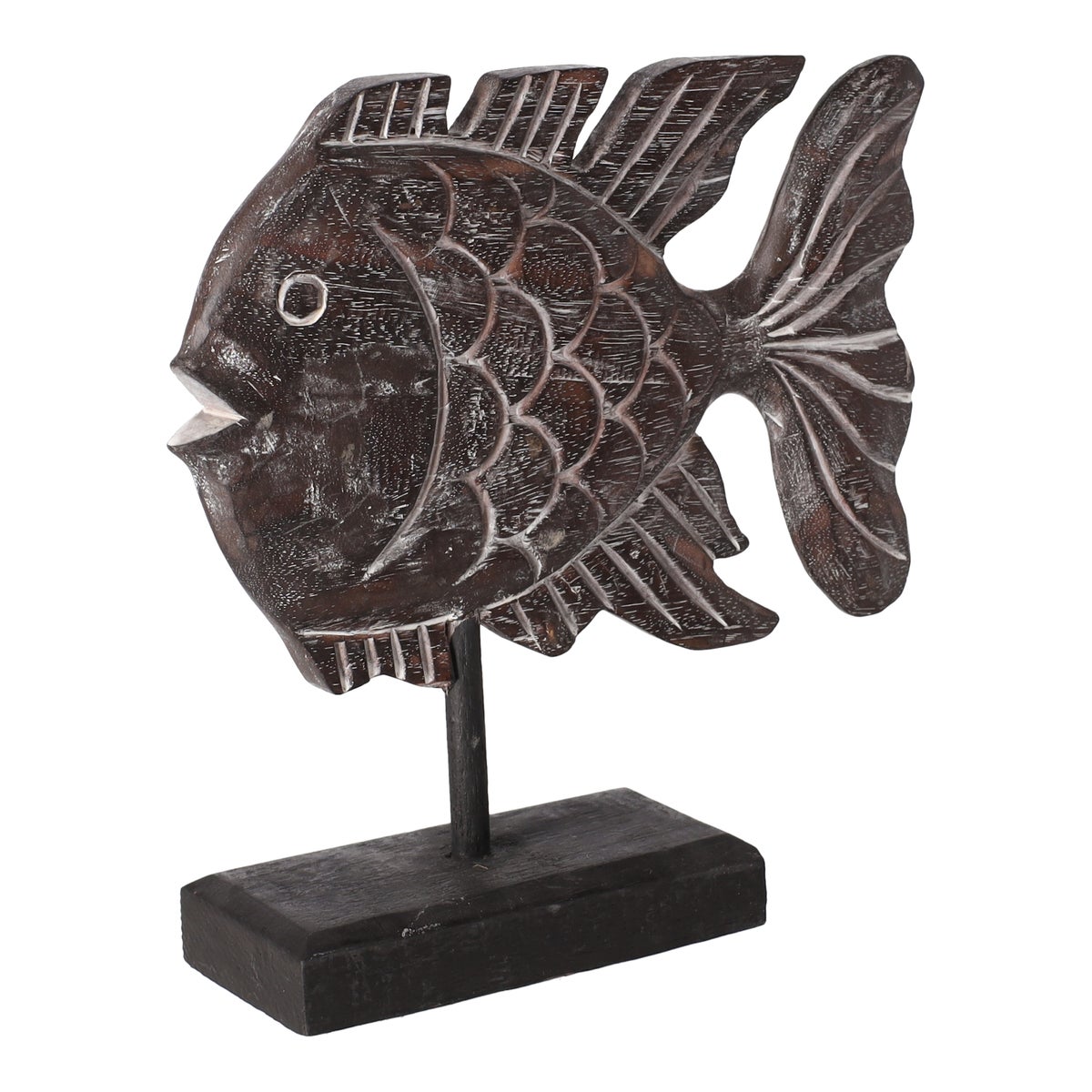 Beeld staand vis hout 28 cm Beeld staand vis hout 28 cm