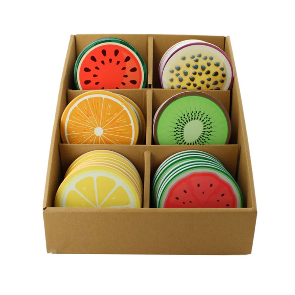 Onderzetter rond 10 cm fruit, 6 assorti Onderzetter rond 10 cm fruit, 6 assorti