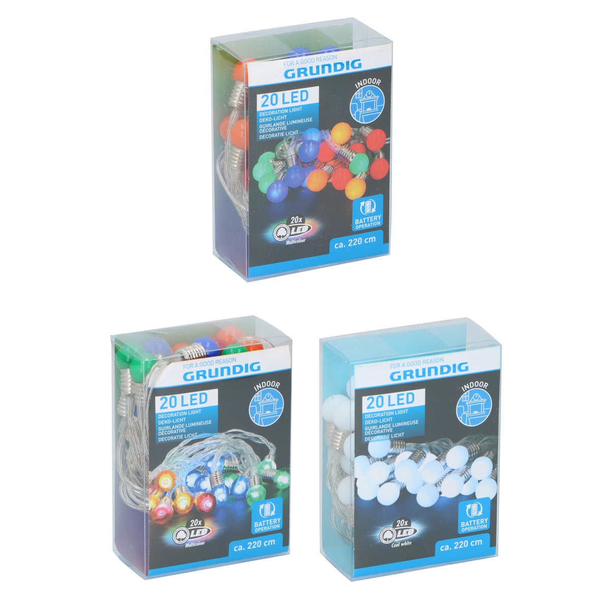 Lichtsnoer LED 20 ledlampjes 220 cm assorti Grundig Lichtsnoer LED 20 ledlampjes 220 cm assorti Grundig