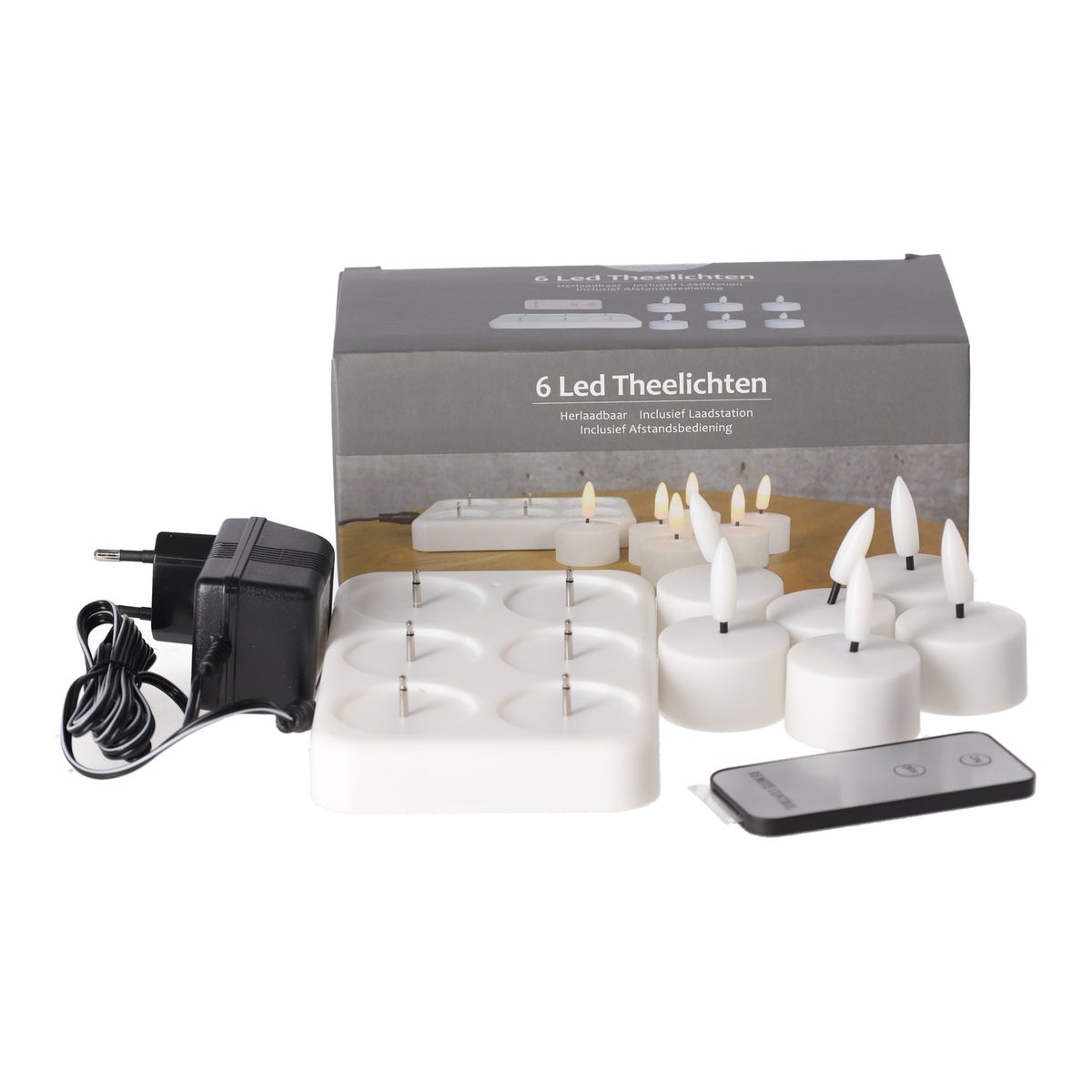 Theelicht LED 6 stuks - warm wit - oplaadbaar Theelicht LED 6 stuks - warm wit - oplaadbaar