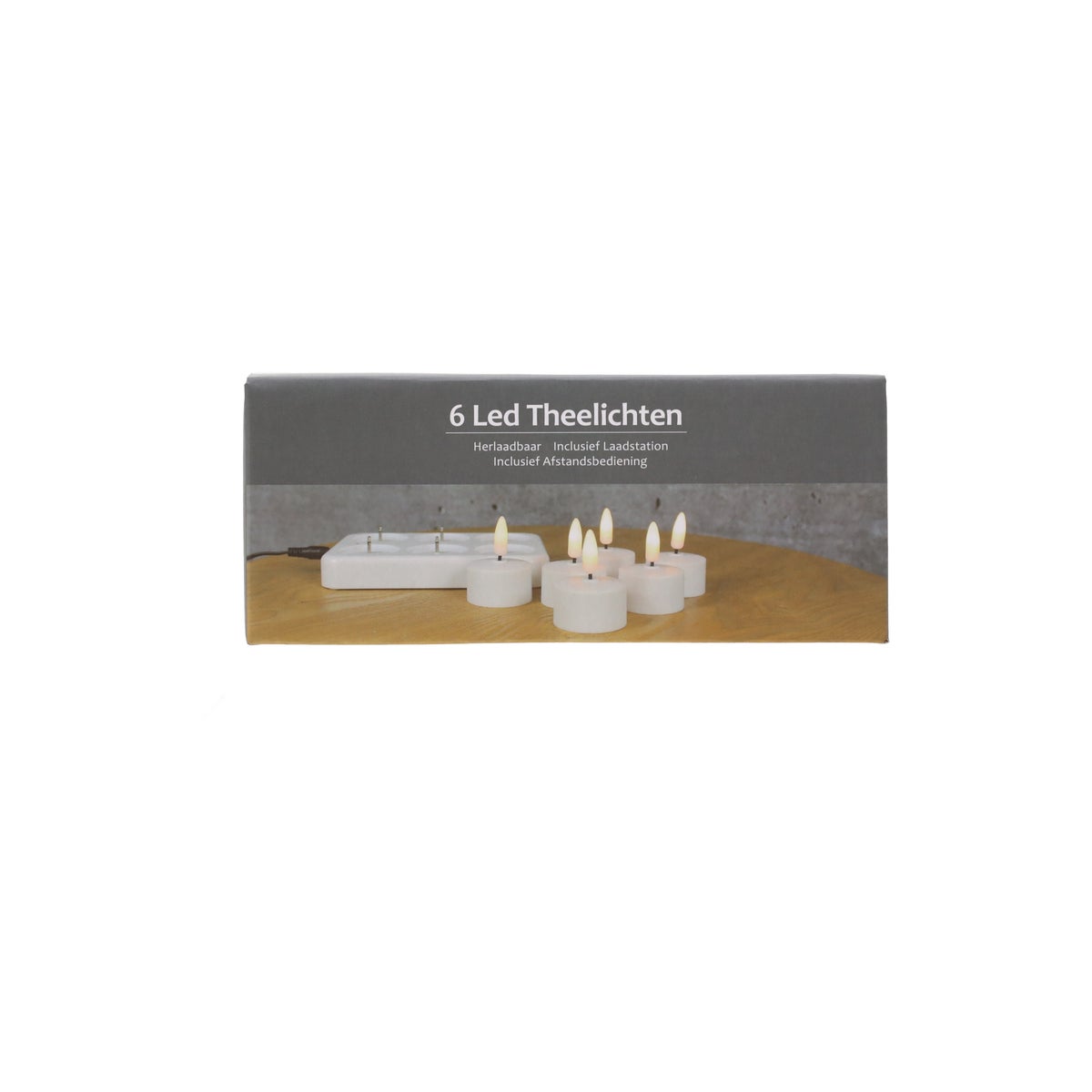 Theelicht LED 6 stuks - warm wit - oplaadbaar Theelicht LED 6 stuks - warm wit - oplaadbaar
