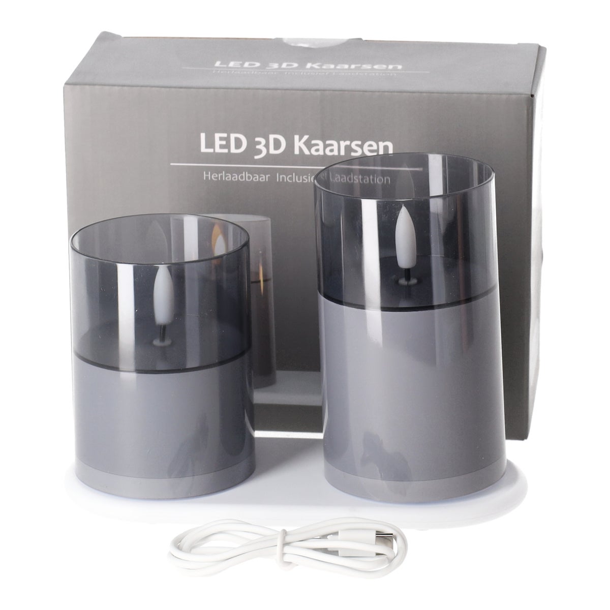 Kaars LED set 2 antraciet oplaadbaar Kaars LED set 2 antraciet oplaadbaar