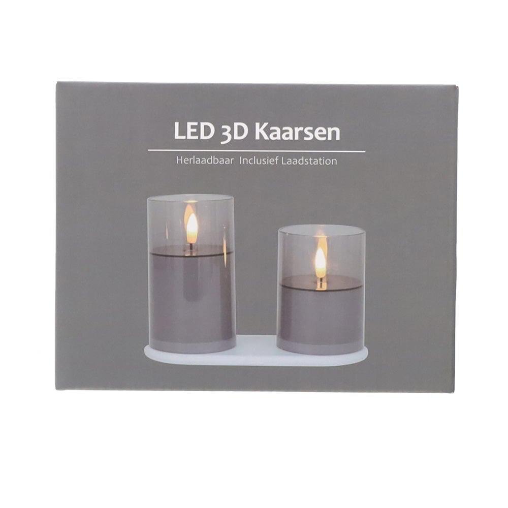 Kaars LED set 2 antraciet oplaadbaar Kaars LED set 2 antraciet oplaadbaar