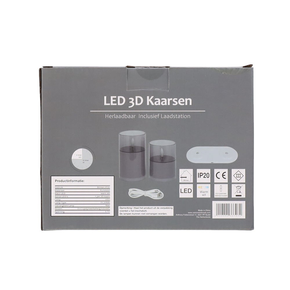 Kaars LED set 2 antraciet oplaadbaar Kaars LED set 2 antraciet oplaadbaar