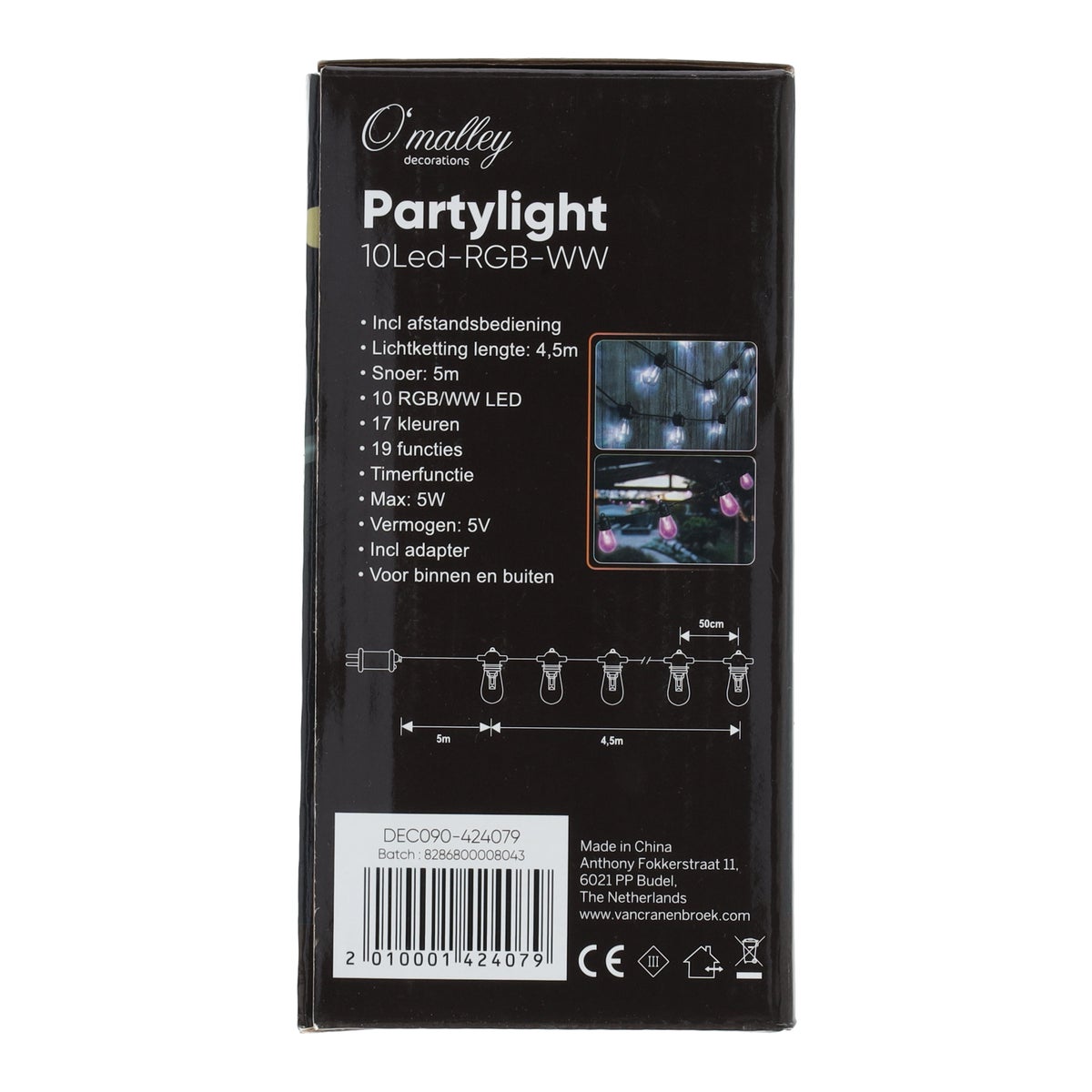 Partylight 10LED regenboog & warm wit Partylight 10LED regenboog & warm wit