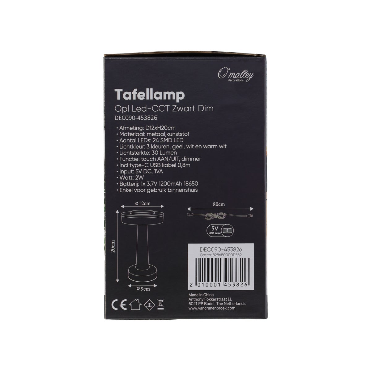 Tafellamp opl Led-CCT zwart dim Tafellamp opl Led-CCT zwart dim
