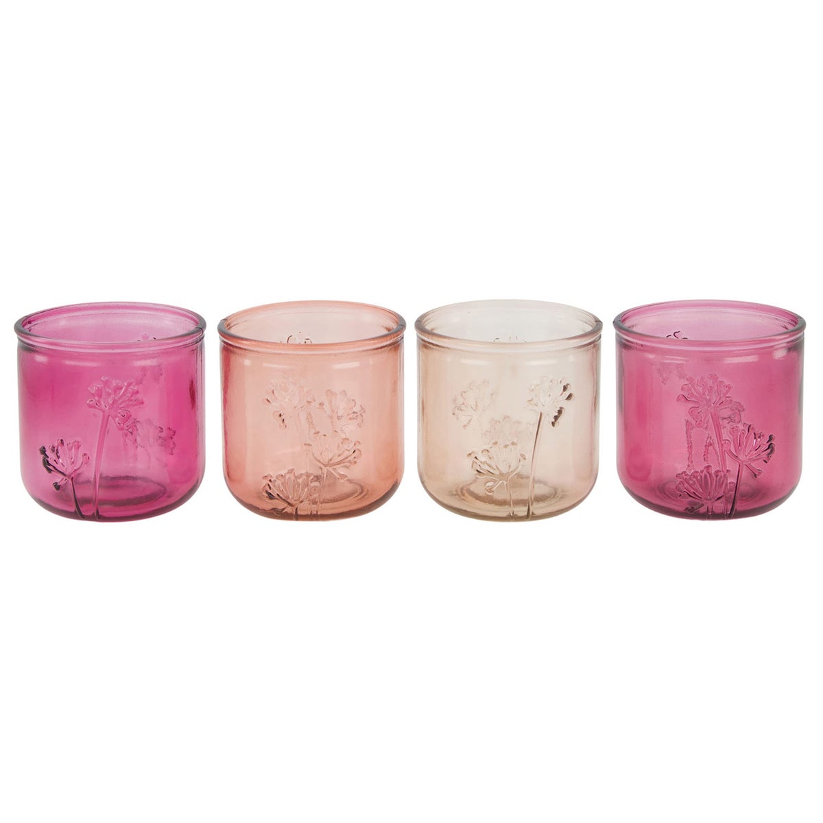 Theelicht glas roze 9x9cm 4 assorti Theelicht glas roze 9x9cm 4 assorti