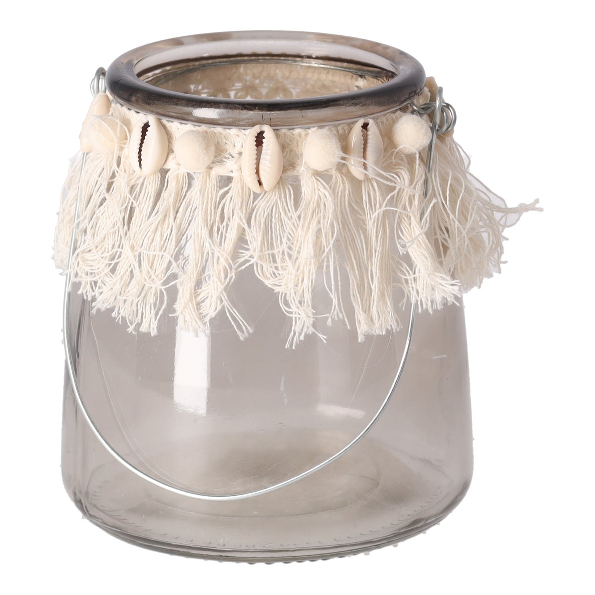 Theelichth grijs macrame 13 cm Theelichth grijs macrame 13 cm