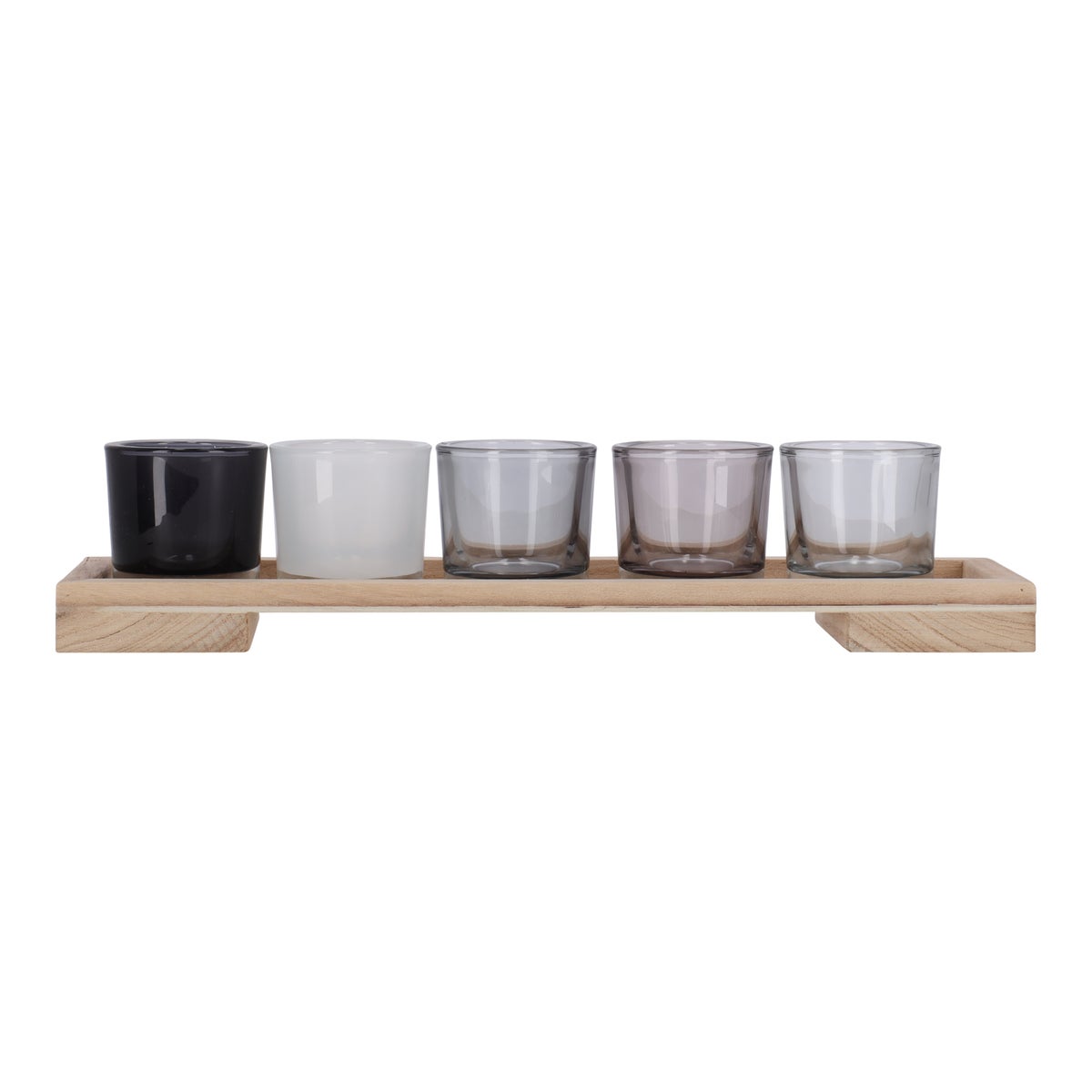 Set theelichthouders met hout grijs Set theelichthouders met hout grijs