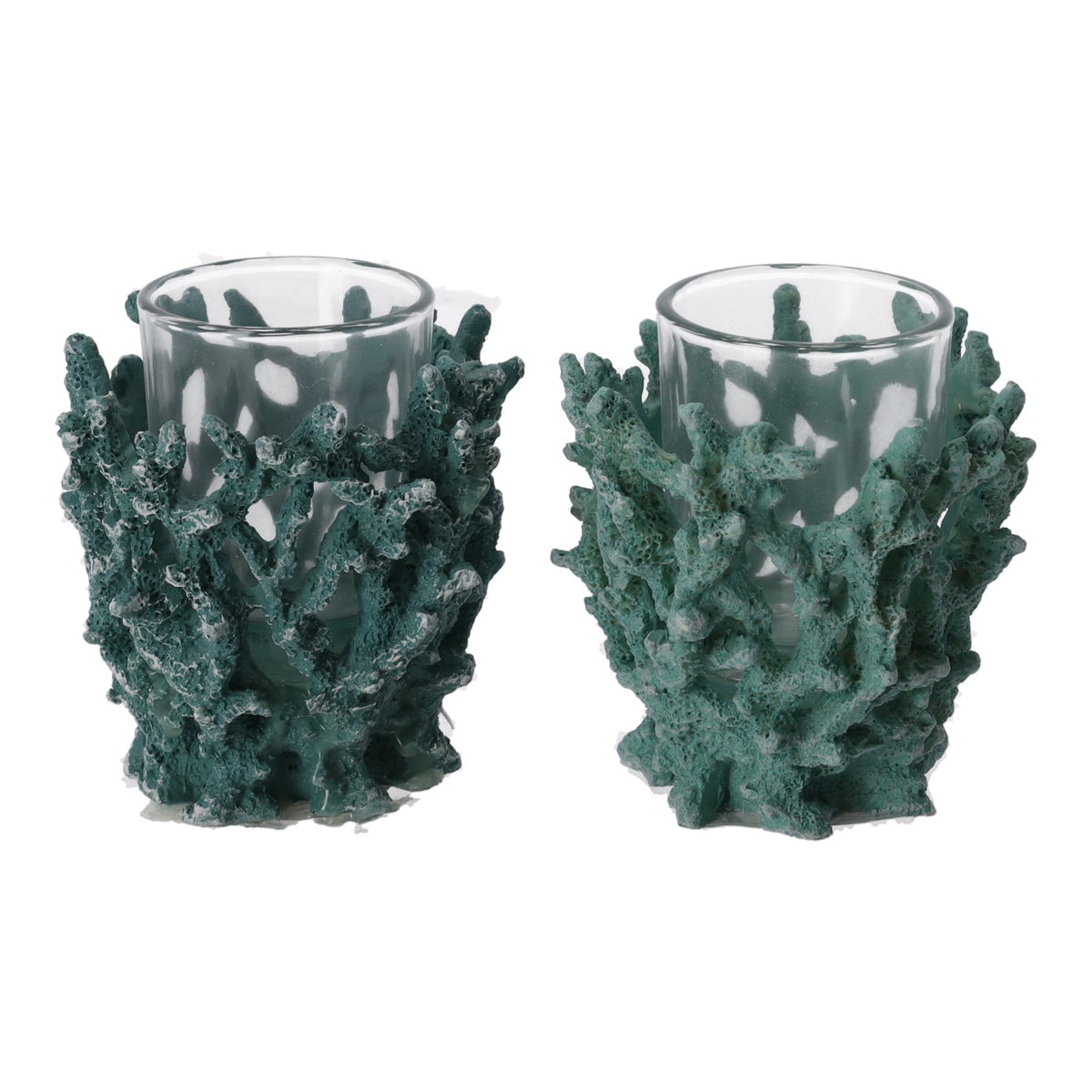 Theelichthouder koraal 8 cm blauw, 2 assorti Theelichthouder koraal 8 cm blauw, 2 assorti