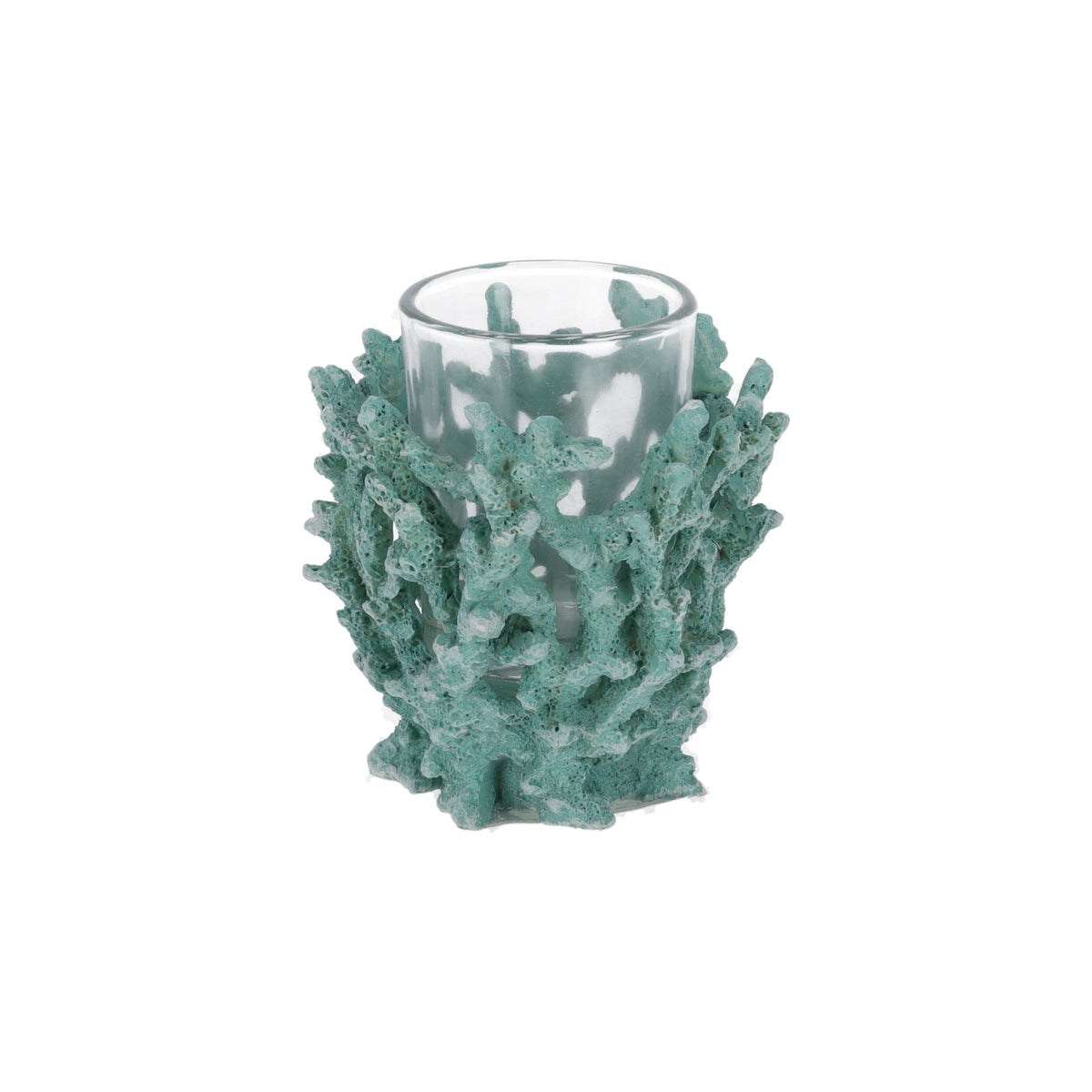 Theelichthouder koraal 8 cm blauw, 2 assorti Theelichthouder koraal 8 cm blauw, 2 assorti