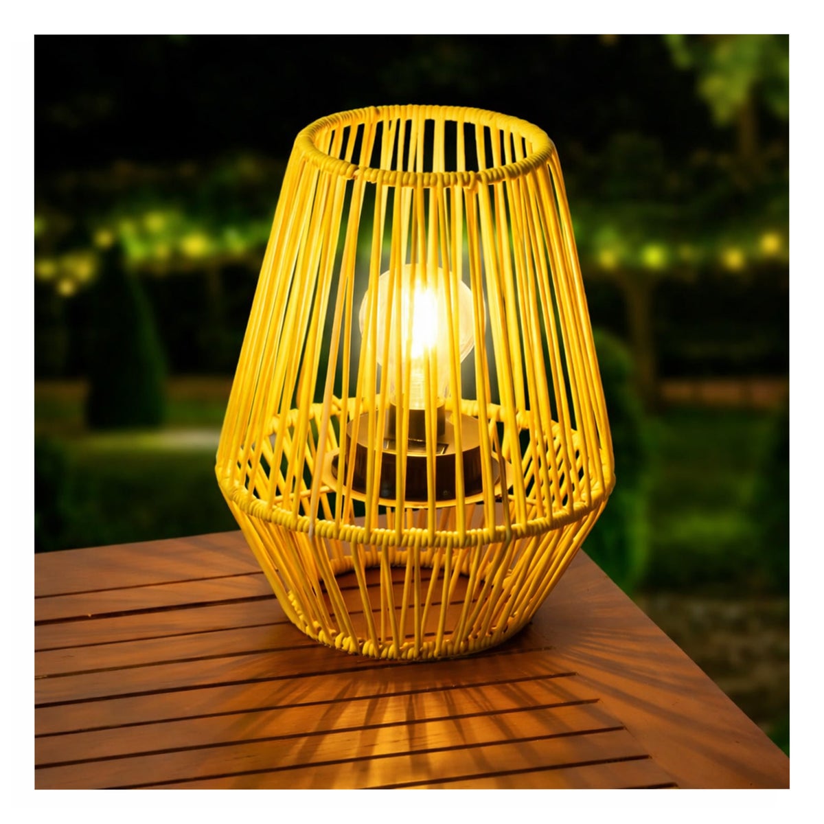 Lantaarn solar wicker 25 cm geel Lantaarn solar wicker 25 cm geel