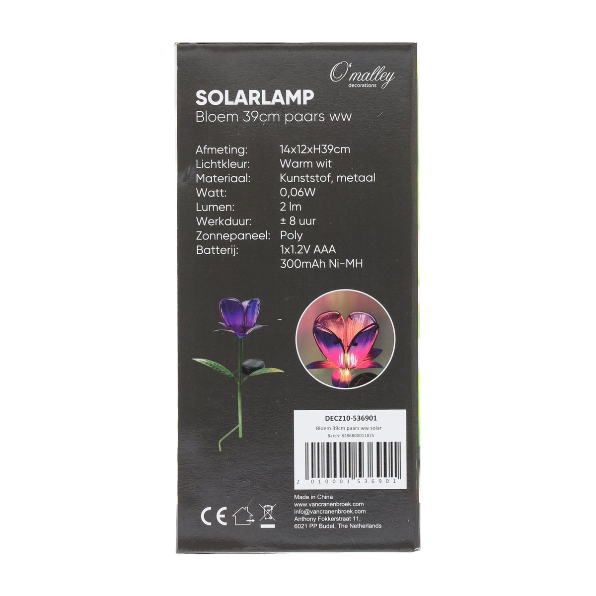 Bloem 39 cm paars warmwit solar Bloem 39 cm paars warmwit solar