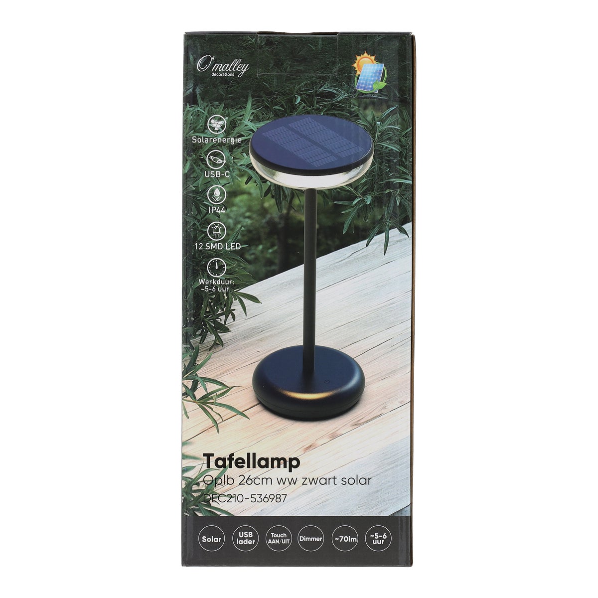 Tafellamp oplaadbaar 26 cm warmwit zwart solar Tafellamp oplaadbaar 26 cm warmwit zwart solar