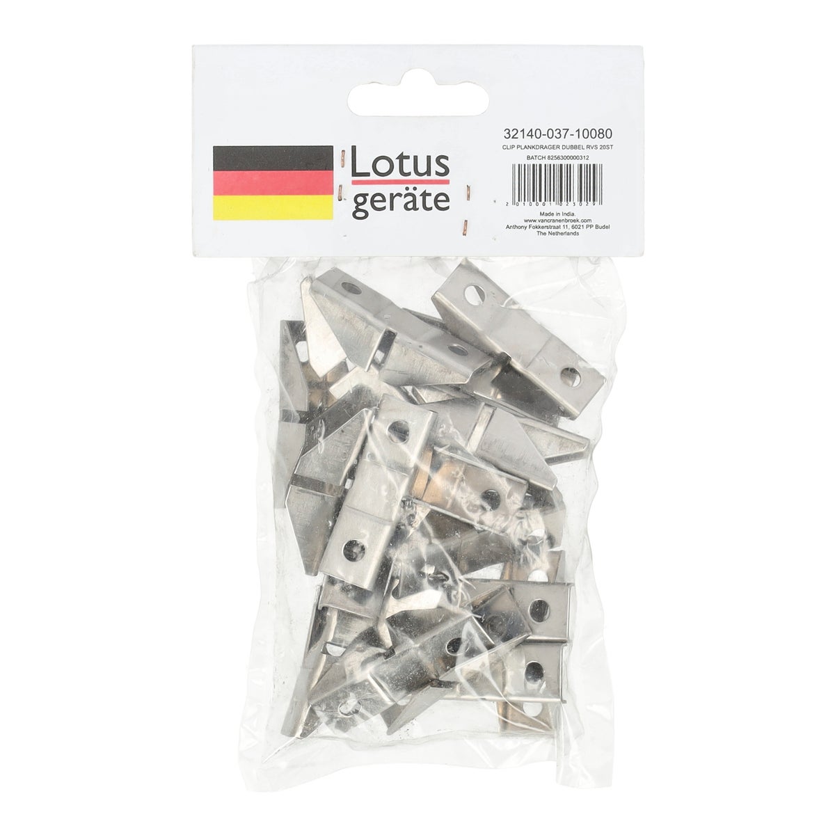 Clip plankdrager dubbel RVS 20 stuks Clip plankdrager dubbel RVS 20 stuks