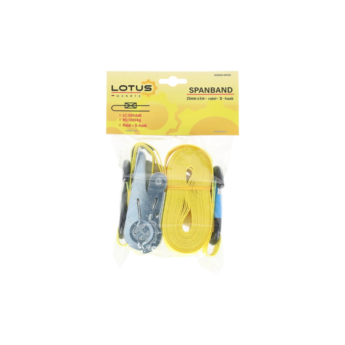 Spanband 25 mm 5 m met ratel en S-haak Spanband 25 mm 5 m met ratel en S-haak