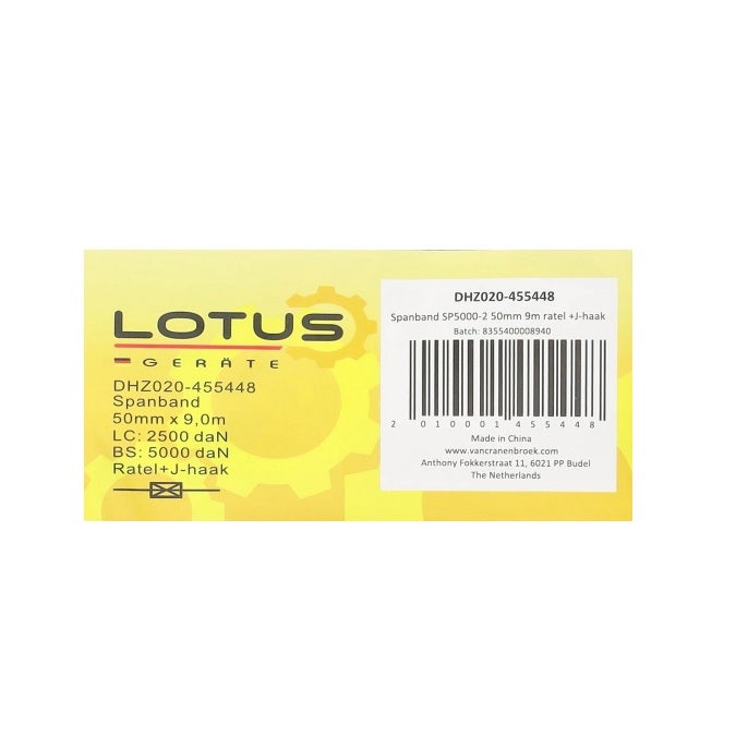 Spanband 9 m x 50 mm met ratel en J-haak Spanband 9 m x 50 mm met ratel en J-haak