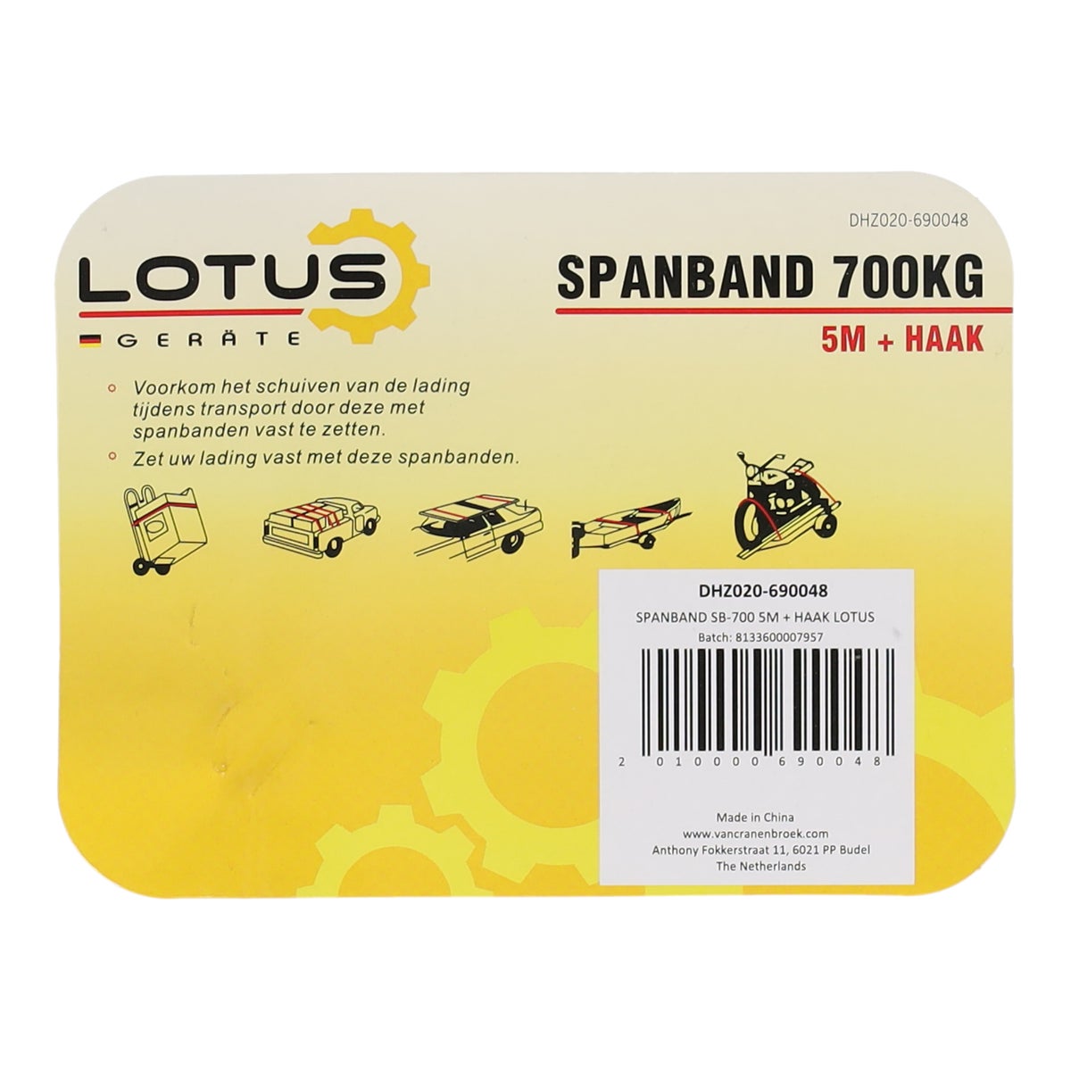 Spanband 5 m met ratel en haak Lotus Spanband 5 m met ratel en haak Lotus