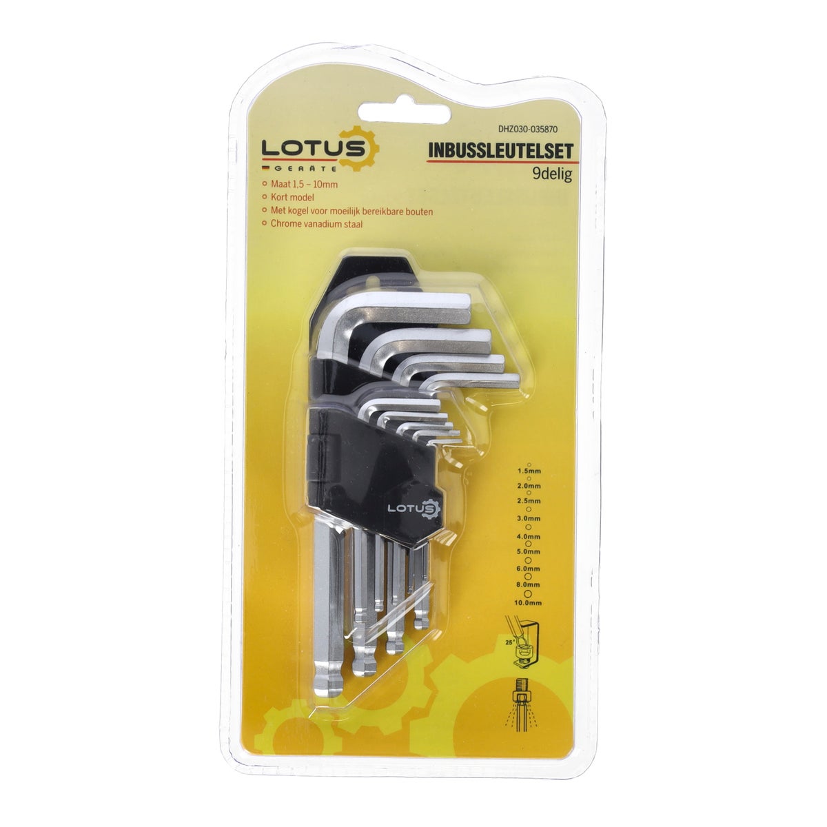 Inbussleutelset kogel kort 9-delig Inbussleutelset kogel kort 9-delig