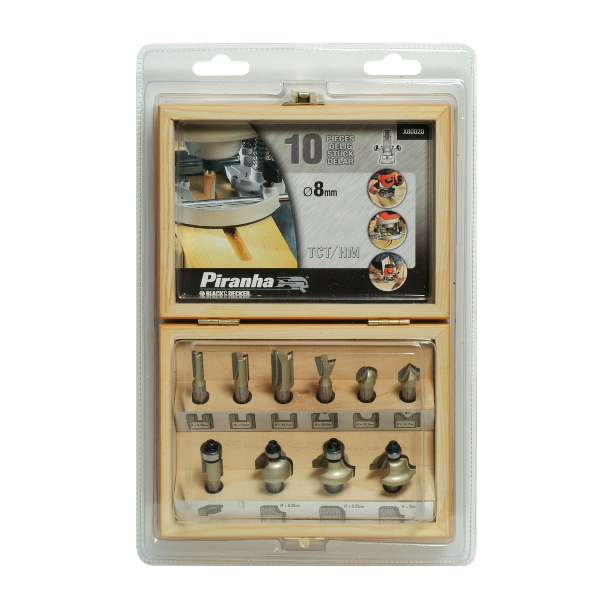 Frezenset 10-delig 8mm +k Piranha Frezenset 10-delig 8mm +k Piranha