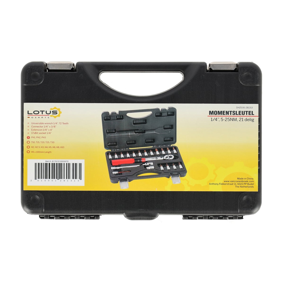 Momentsleutel 1/4” (5–25 Nm) met bit- en doppenset – Lotus Momentsleutel 1/4” (5–25 Nm) met bit- en doppenset – Lotus